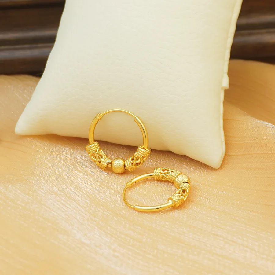 9999 gold fashion beaded hoop earrings, suitable for ladies, young girls, brides at weddings, as well as gifts for daily parties