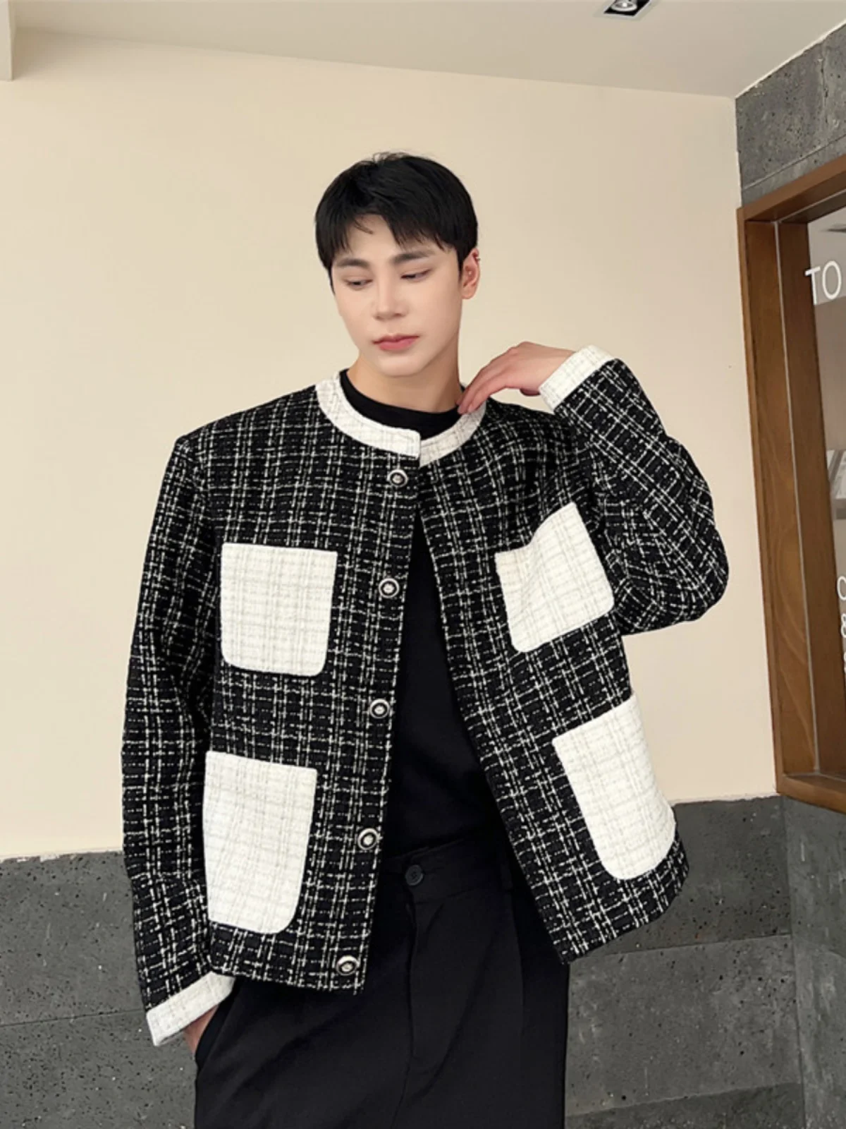 

Повседневная мужская орглый Ne Jaet, зимняя верхняя одежда, лоскутное цветное блузка, свободное пальто из шерстяного материала Thiened