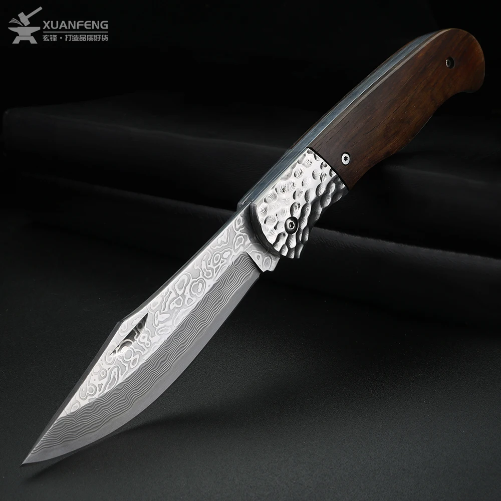 Damascus steel folding knife portable outdoor survival small blade sharp high hardness outdoor survival tactical knife