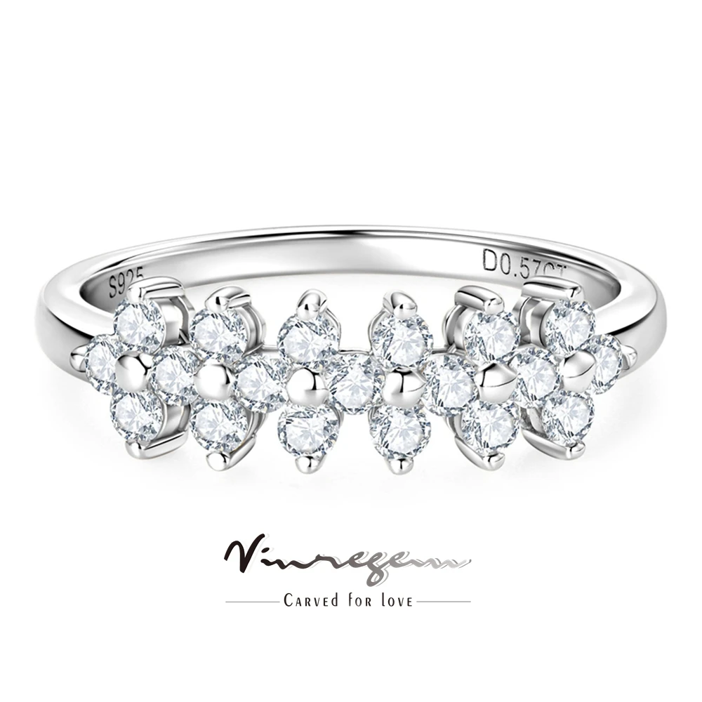 

Vinregem 3EX VVS1 D Цвет Настоящие Муассанит Бриллианты Драгоценный Камень Цветочный Ряд Кольца Твердое Стерлинговое Серебро 925 Обручальное Кольцо Изысканные Ювелирные Изделия