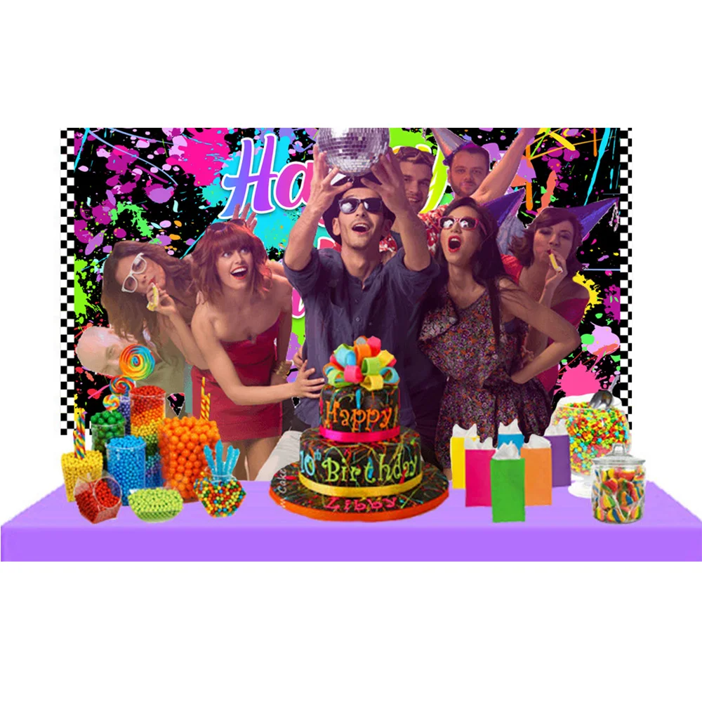 خلفية حفلة عيد ميلاد سعيد دعونا تتوهج في الظلام الملونة الكتابة على الجدران سبلاش الطلاء خلفية الوحل روك لوازم عيد ميلاد الدعامة