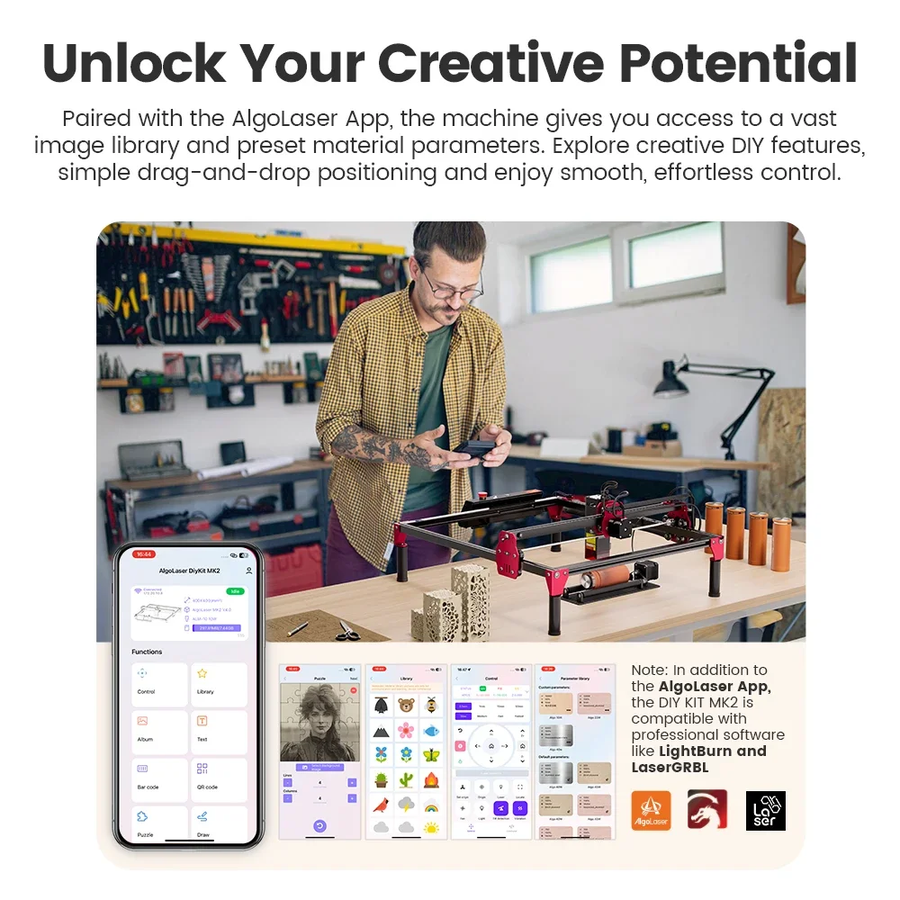 Algolaser لتقوم بها بنفسك عدة MK2 10 واط الليزر حفارة القاطع للمبتدئين موزع إنترنت واي فاي 12000 مللي متر/دقيقة الجدول النجارة آلة قطع النقش