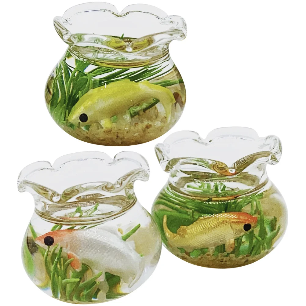 

3Pcs Miniature Koi Fish Tank Realistic Small Fish Bowl Decor for Tiny House Desk Shelf Cabinet Micro Garden Landscape DIY