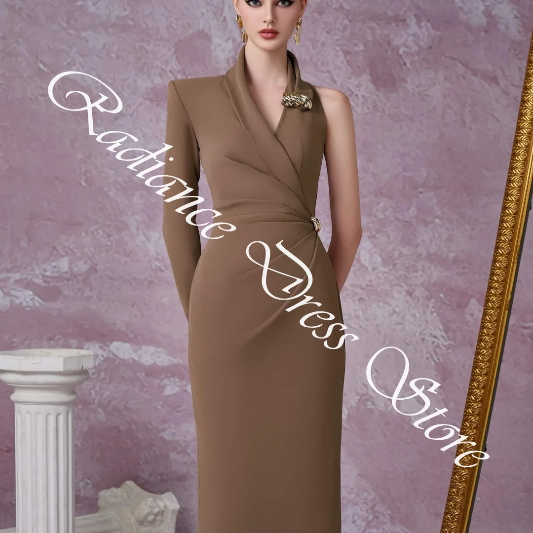 تخصيص رائعة جيرسي مستقيم واحد الكتف يزين فساتين السهرة الخامس الرقبة طويلة الأكمام سستة الظهر العودة للوطن #5