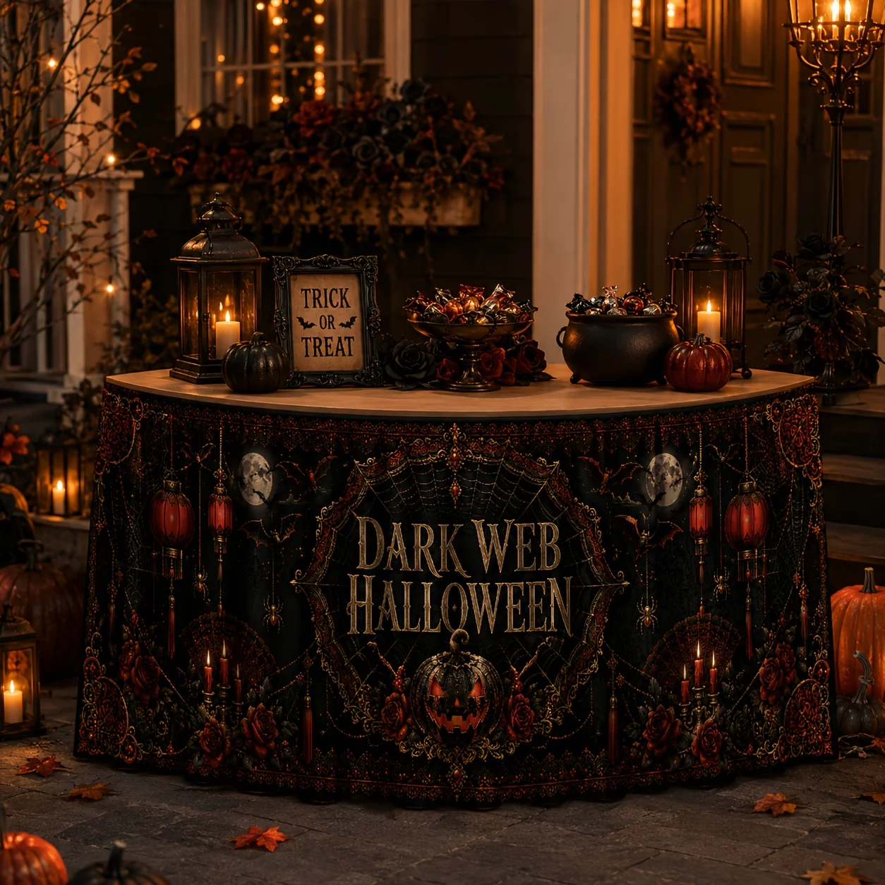 Suitable for Halloween bar buffets, Gothic-style banquets, and reception counter decorations. The material is polyester.
