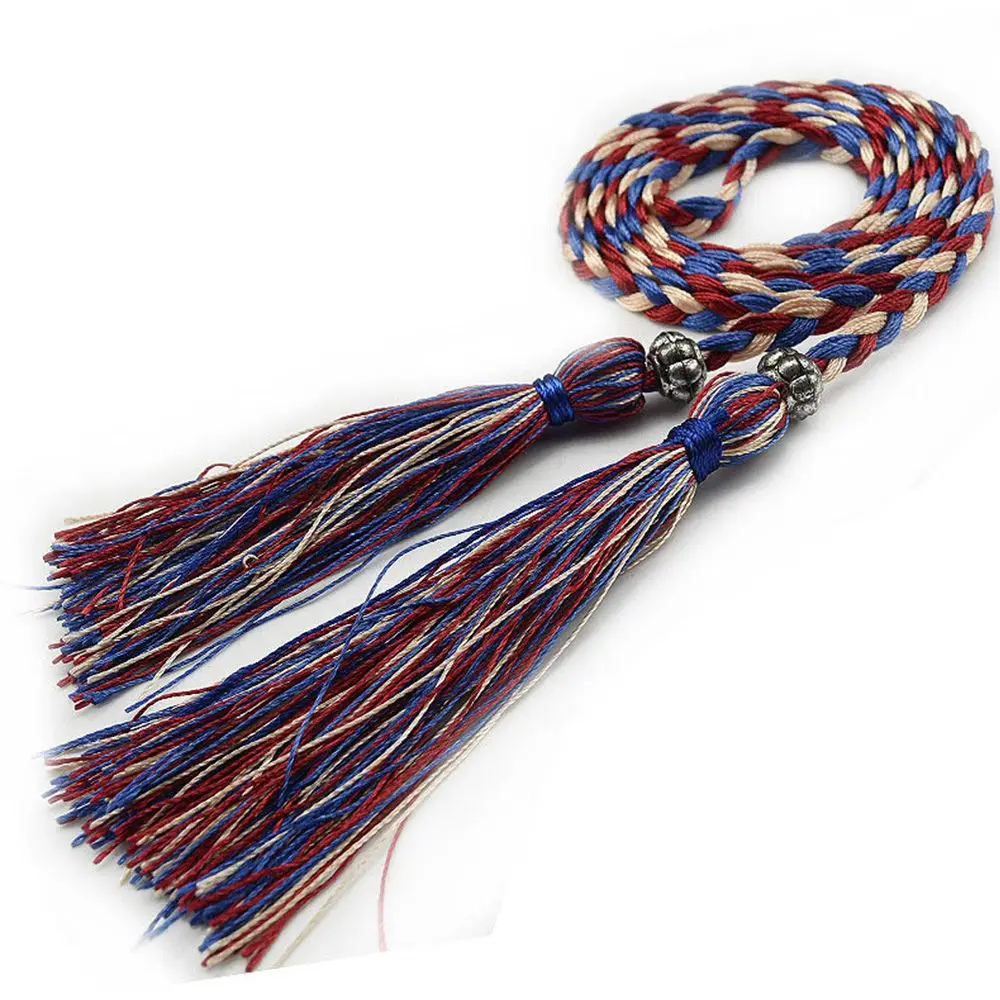 Тонкое платье с бантом 160 см, тканая веревка с кисточками, поясная веревка, плетеные ремни с цепочкой на талии, ремни с кисточками