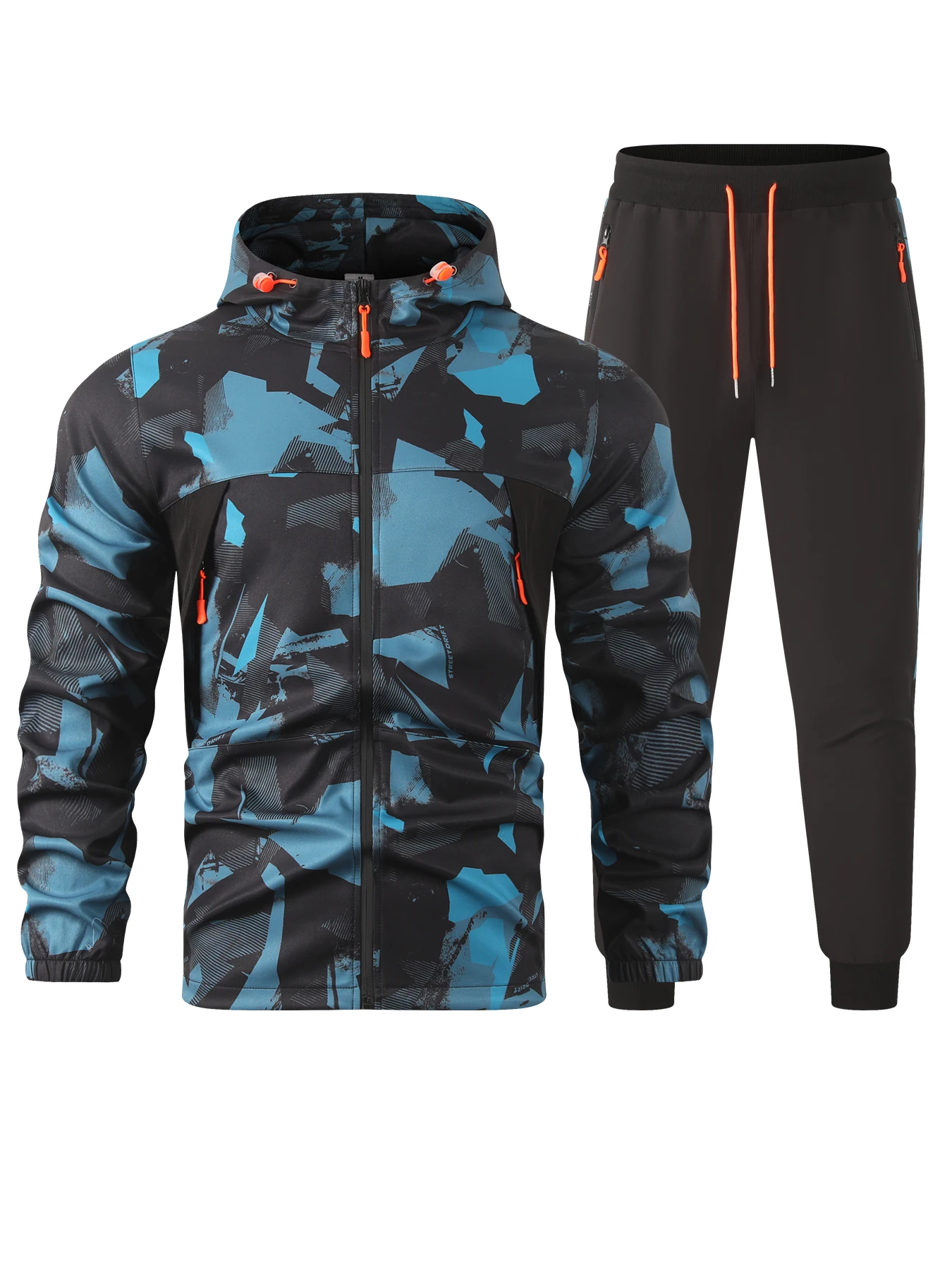 

2026Men's casual camouflage leisure suit, spring new jacket and pants 2-piece set, trendy color-block sports jacket
