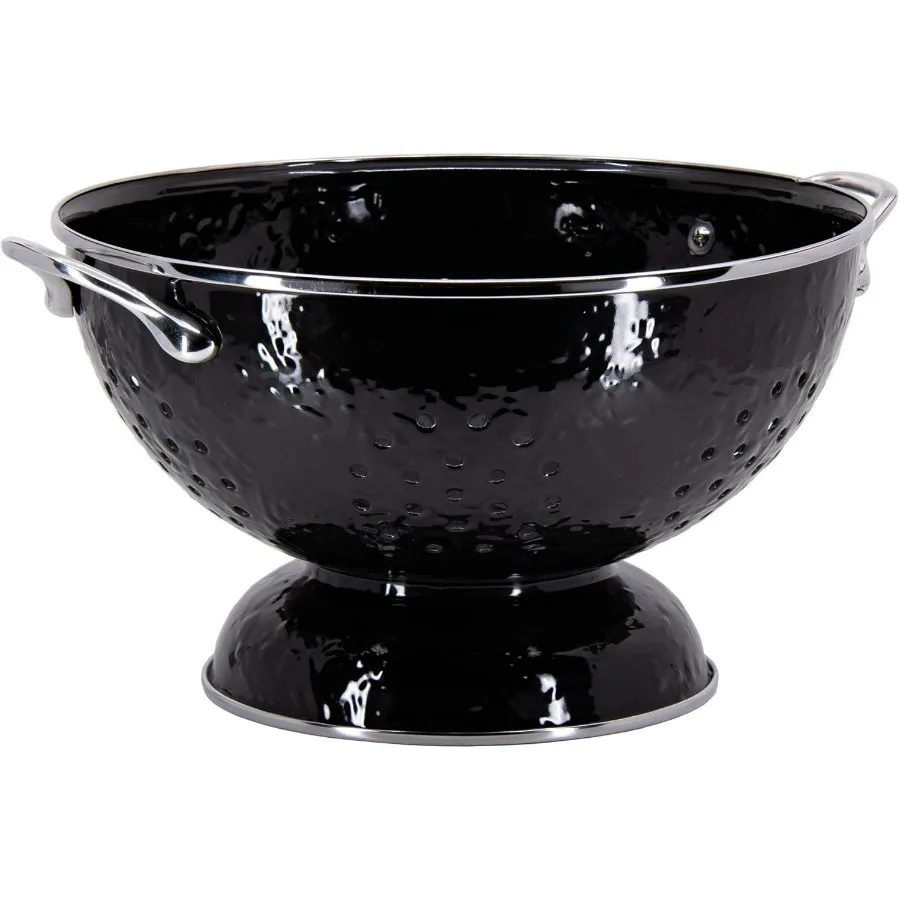 

Enamelware Large Colander, 5 quart, Solid Black Textured