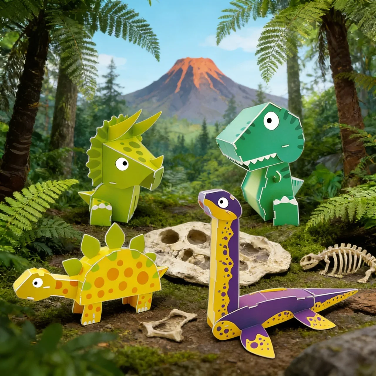 

3D Dinosaur Puzzle - Tyrannosaurus Rex, Triceratops, Stegosaurus, Plesiosaurus, Educational Toy for kid, Perfect Birthday Gifts