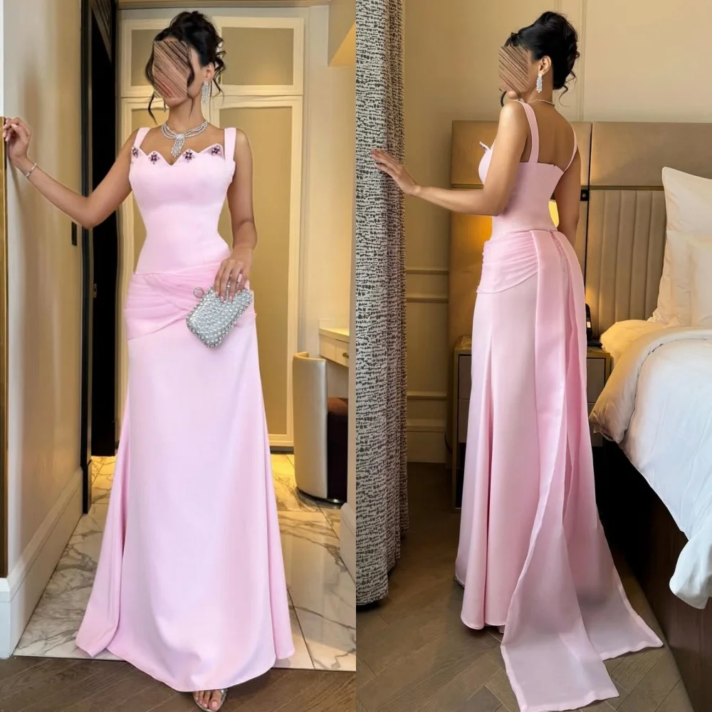 

Customized High Quality Classic Jersey Rhinestone Pleat Straight Spaghetti strap Long Dresses Bespoke Occasion Dresses Fashion