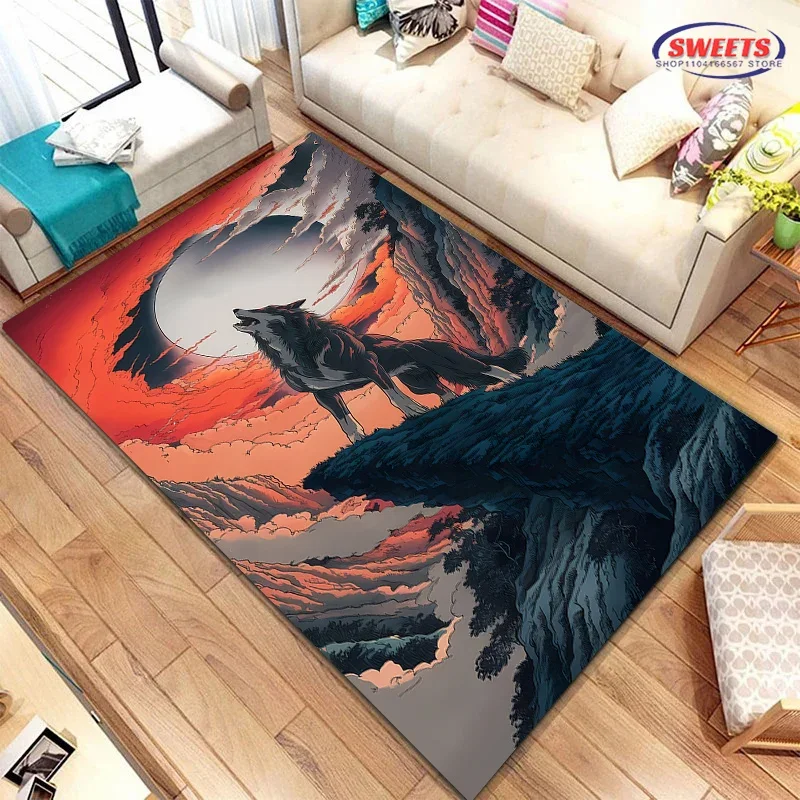 Brave Wolf Carpet! Bedroom Floor Mat, Living Room Bed Mat, Non-slip Exquisite Home Decoration, Durable Machine Washable Rug Gift