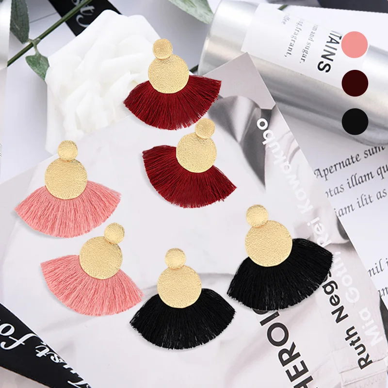 New European Women's Tassel Earrings Exaggerated Thread Statement Hanging Earrings Handmade Wild Fan Earrings Wholesale lot