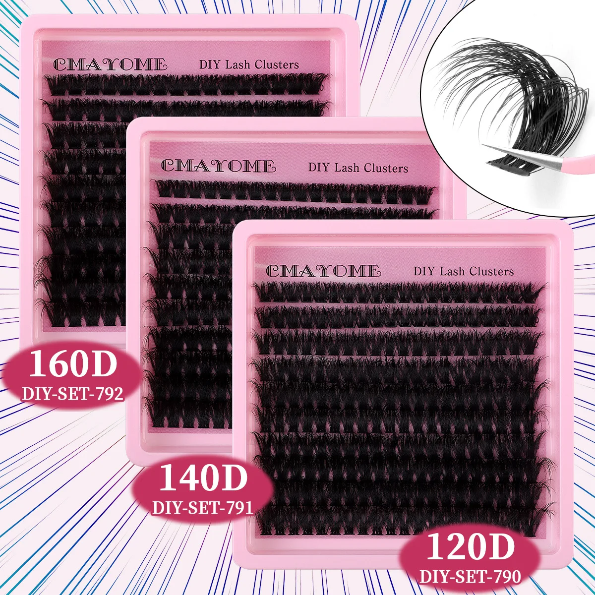 

10 row DIY segmented D-curve natural 120D-160D thick and fluffy portable false eyelashes set