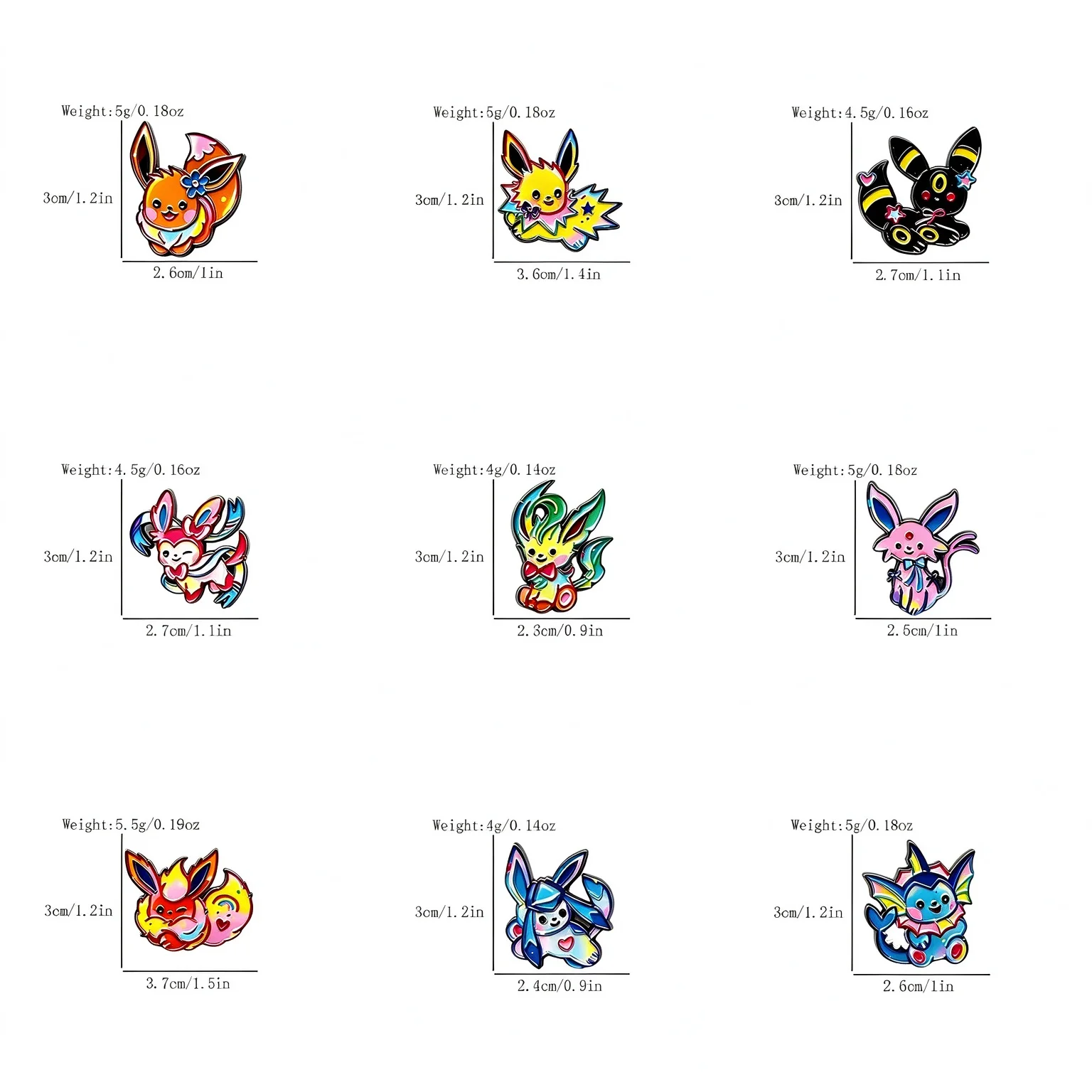 漫画風のカラフルなイーブイ進化バージョンのラペルピンセット。 - Embroidery Reddit のレビューと価格