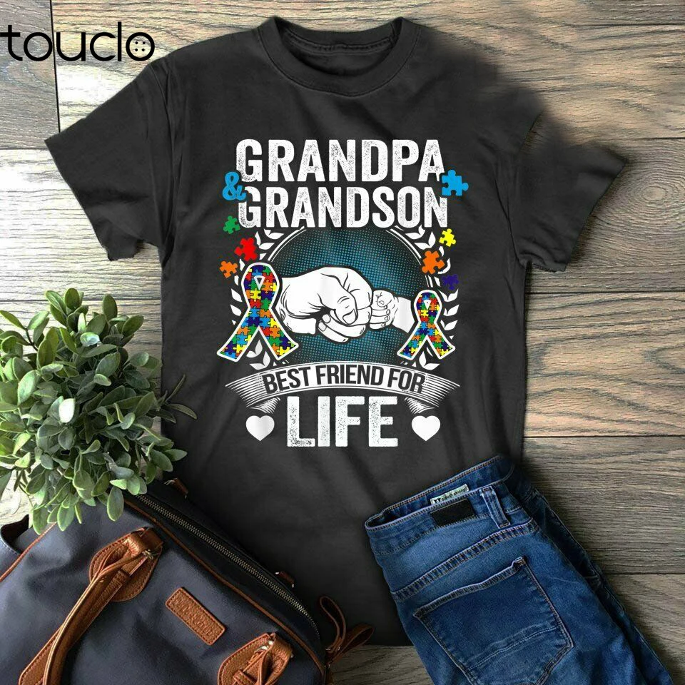 New Autism Awareness Shirt Grandpa Grandson Best Friend For Life T-Shirt Unisex S-5Xl Xs-5Xl Custom Gift Creative Funny Tee