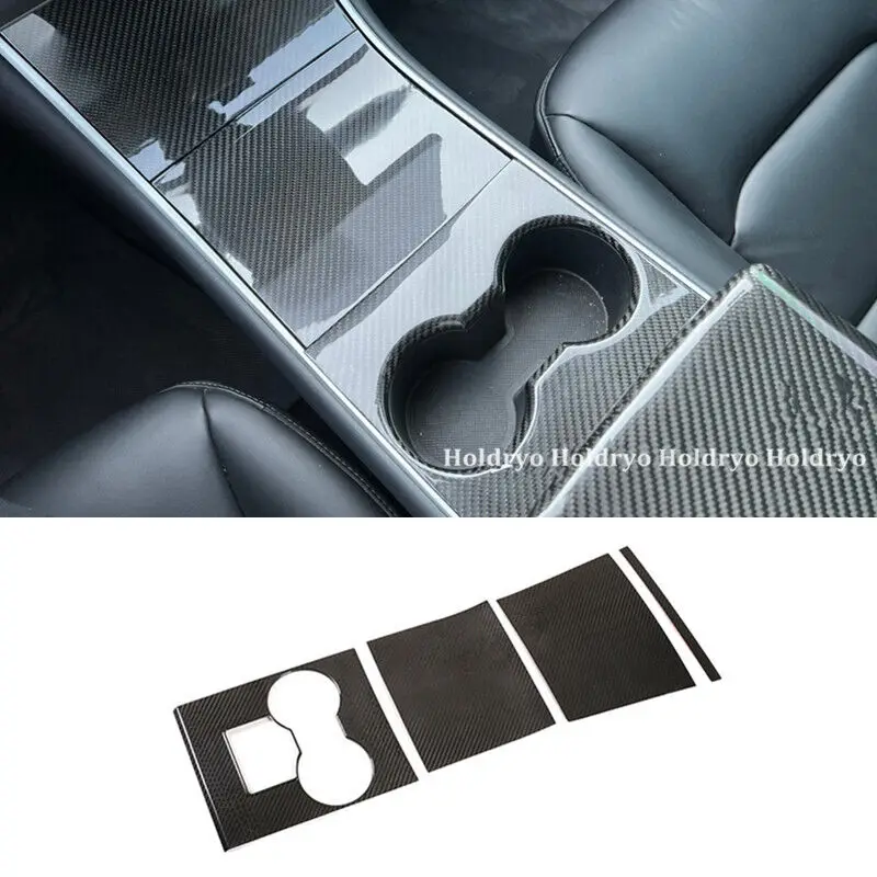 

4pcs Dry Carbon Fiber Center Console Panel Trim Cover For Tesla Model 3 2017-19
