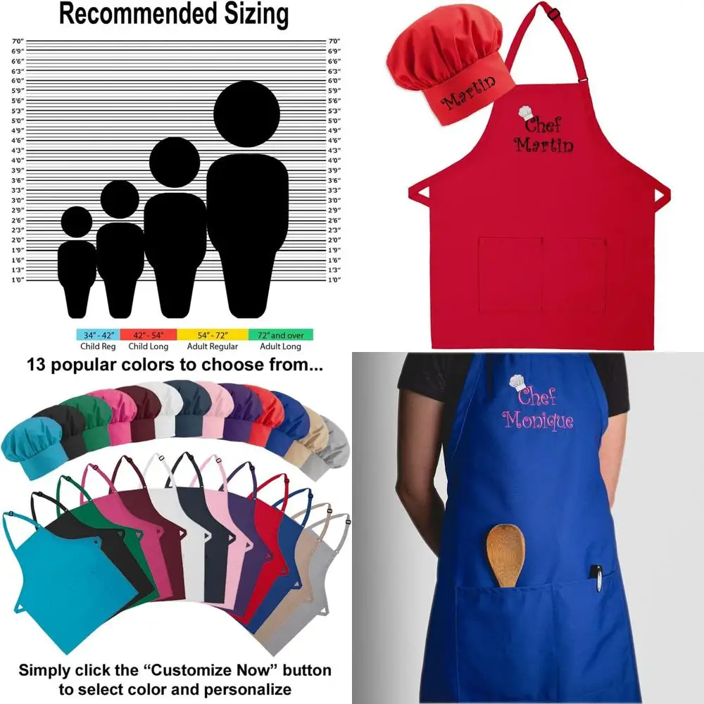 

Custom Embroidered Adult Apron & Hat Set for Men & Women - Perfect for Mother's Day, Kitchen & BBQ Grilling Gifts