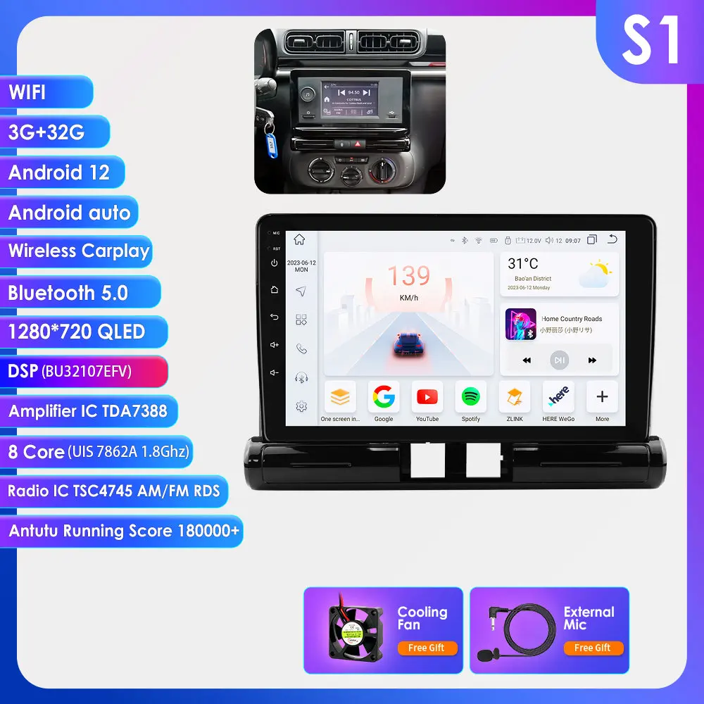 2din Android13 Autoradio Voor C3 Aircross 2017 - 2023 Citroen C4 Auto Multimediaspeler Autoradio Navi Draadloze Carplay 360Camera