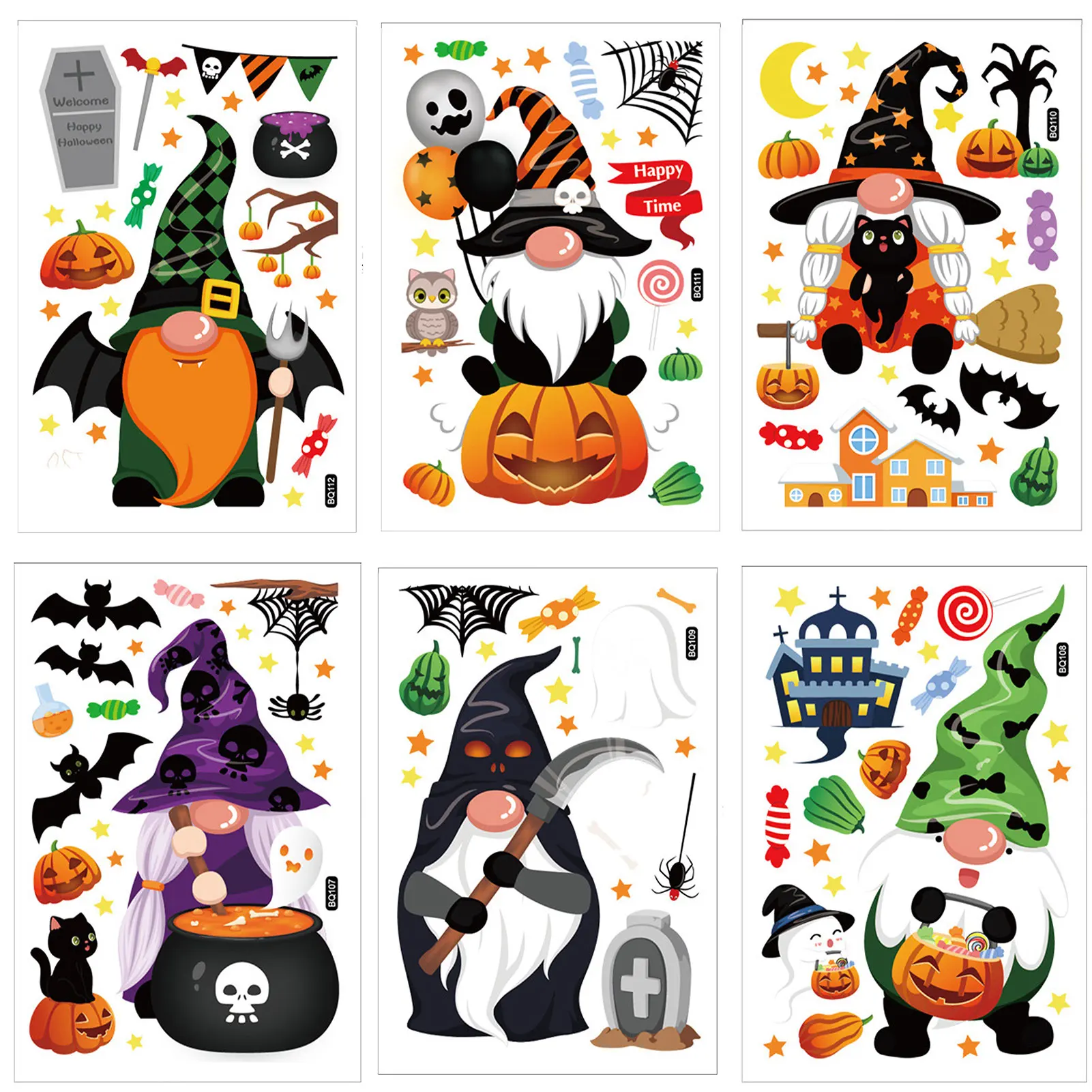 Halloween Window Clings Removable Electrostatic Glue-Free Glass Sticker Horror Witch Pumpkin Decals For Party Decoration