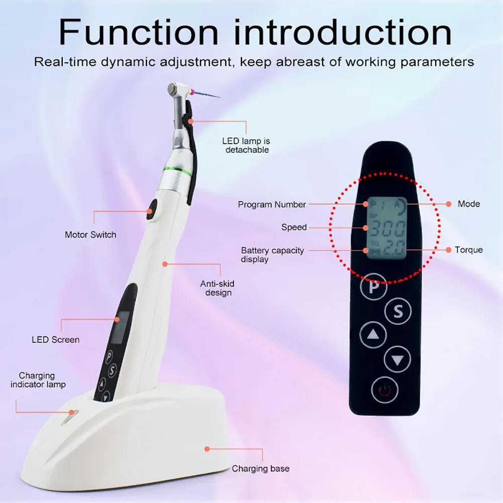 Endomoteur dentaire intelligent sans fil, moteur endodontique avec LED, programme 6/9, réduction 16:1, contre-angle dentaire