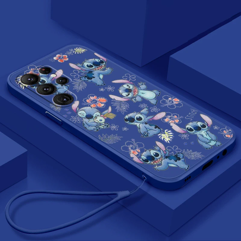 Stitch Lilo Anime Cute Liquid Rope For Samsung Galaxy S24 S23 S22 S21 S20 FE S10 Ultra Plus Lite 5G Cover TPU Phone Case