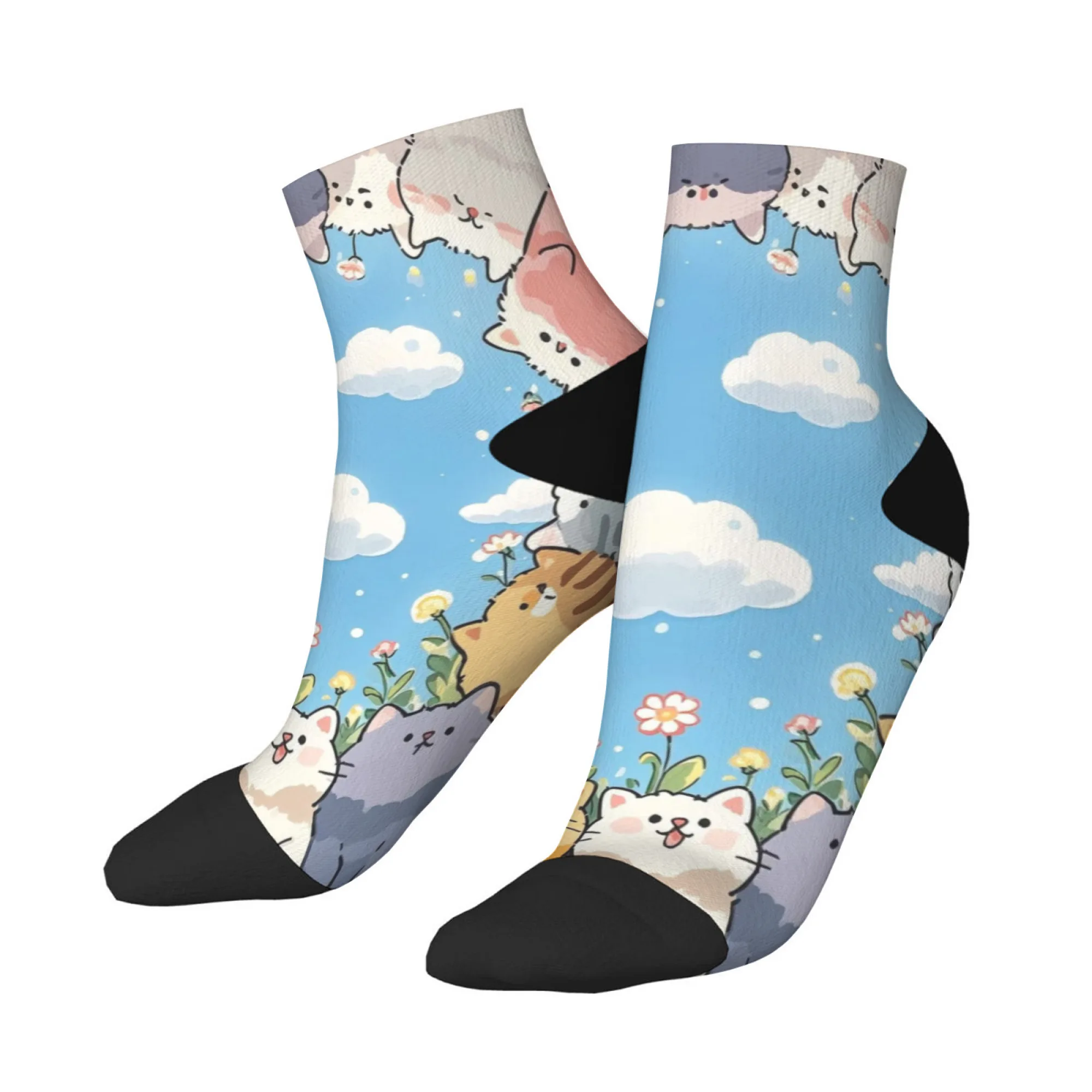 

Funny Cute Cat Short Socks Non Slip Polyester Blend Casual Socks for Women Men Soft Breathable Trendy Fashionable Comfortable