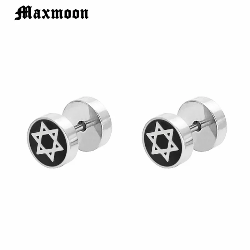 Maxmoon Stylish Star Of David Earrings for Men Unique Stud Earrings Stainless Steel Male brincos