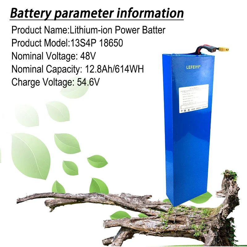 48V Lithium ion Rechargeable Battery Pack 12.8Ah 13S4P Built-in High-power Balanced BMS 0-800W  Battery