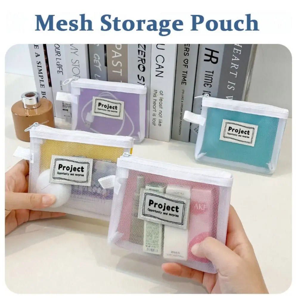

New Mesh Cosmetic Bag Candy Color Translucent Lipstick Key Storage Pouch Mini Square Card Holder