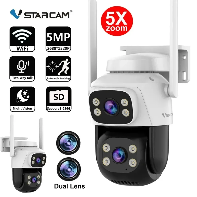 

Vstarcam 5MP 5X цифровой зум двойной объектив двойной экран Wi-Fi PTZ IP-камера водонепроницаемая уличная Wi-Fi камера наблюдения домашняя безопасность