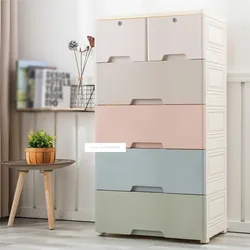 5805 5-Tier PP Drawer Type combined locker Clothes Storage Cabinet Large Children Toy Plastic Organizing Cabinet With Lock Wheel