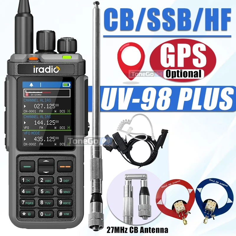 Iradio UV-98 PLUS 10W Walkie Talkie Full Band GPS(Optional) Ham Radio USB LSB CW CB LW MW SW SSB Cross Band Repeaper 1024CH FM