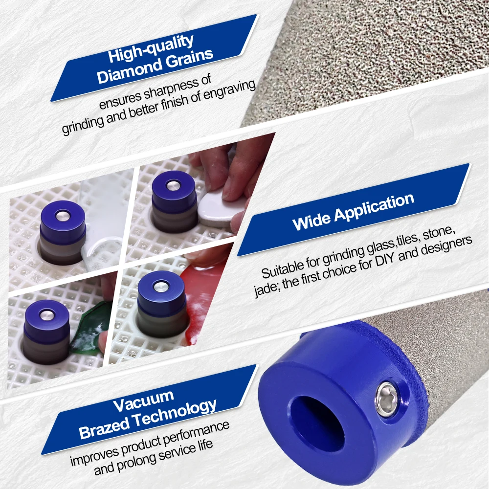 SHDIATOOL Diamond Abrasive Block Grinding Milling Bits Glass Engraving Shell Craft Rocaille Grinder with M5 Allen Key