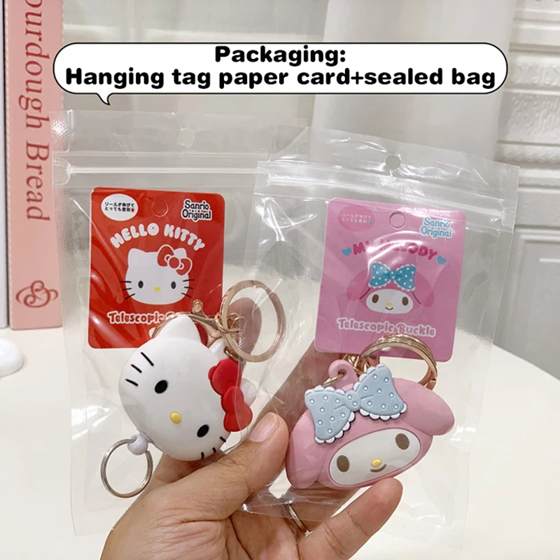 الكرتون سانريو أنيمي المفاتيح الإبداعية مرحبا كيتي كورومي قابل للسحب كيرينغ سيارة مفتاح حامل حقيبة قلادة معلقة الديكور هدية