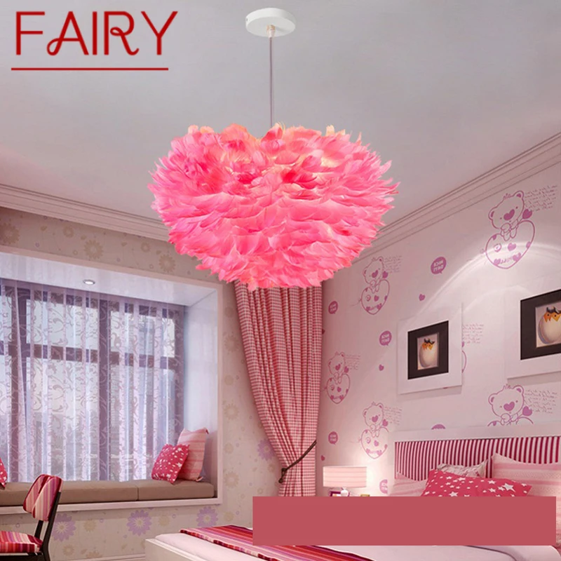 

FAIRY Nordic Pendant Lamp Creative Modern Pink LED Vintage Feather Fashion Light Fixtures for Home Dining Room Bedroom Decor