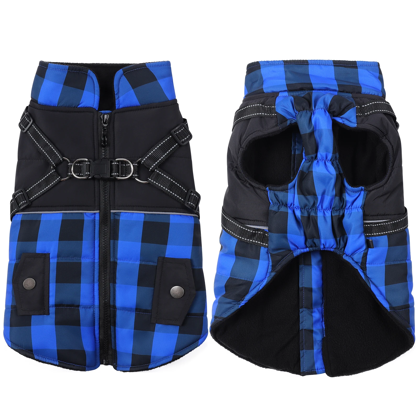 Pet Dog Jacket With Harness Winter Warm Back Zipper Coats for Small Medium Large Pet Dogs Windproof Thickness Reflective Clothes