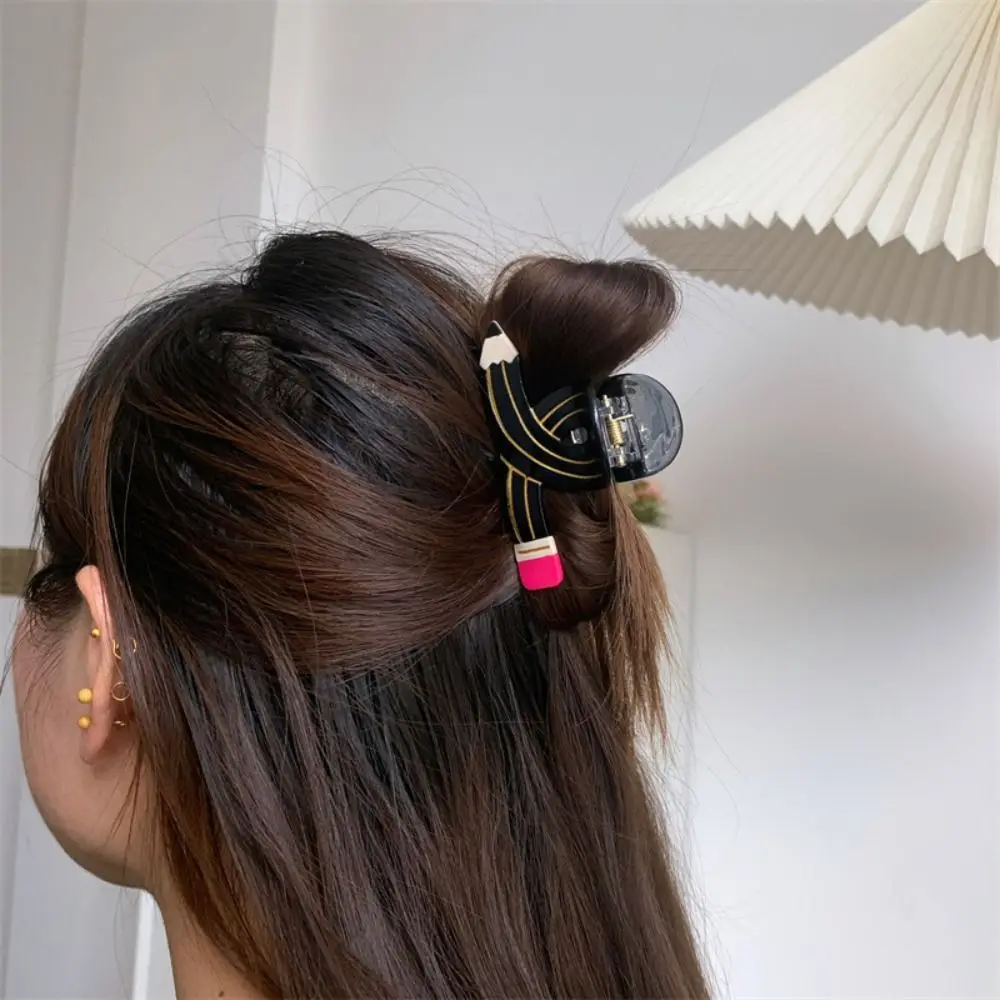 Funny Y2k Pencil Shape Hair Claw Cross Korean Style Acetate Claw Clip Hair Accessories Ponytail Holder Pen Shark Clip Women