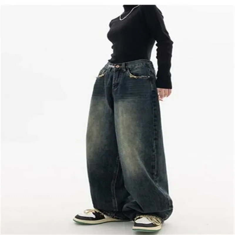 High Waist Women's Jeans Harajuku Vintage BF Style Streetwear All-match Loose Fashion Femme Wide Leg Denim Trousers