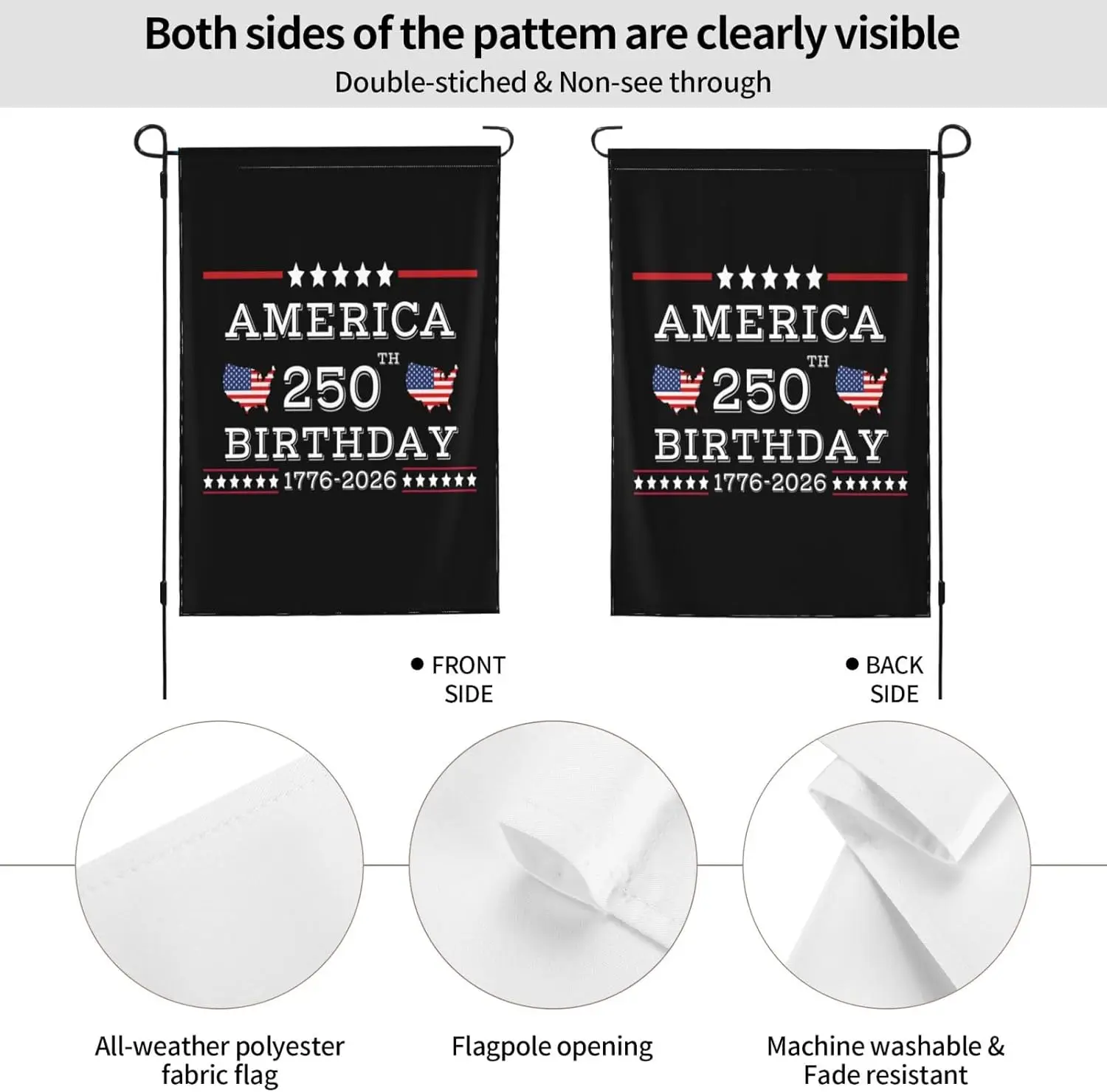 America 1776-2026 250th Birthday 1776 2026 250 Years Anniversary Garden Flag 12x18 In Double Sided Yard Banner LLP LLX uui