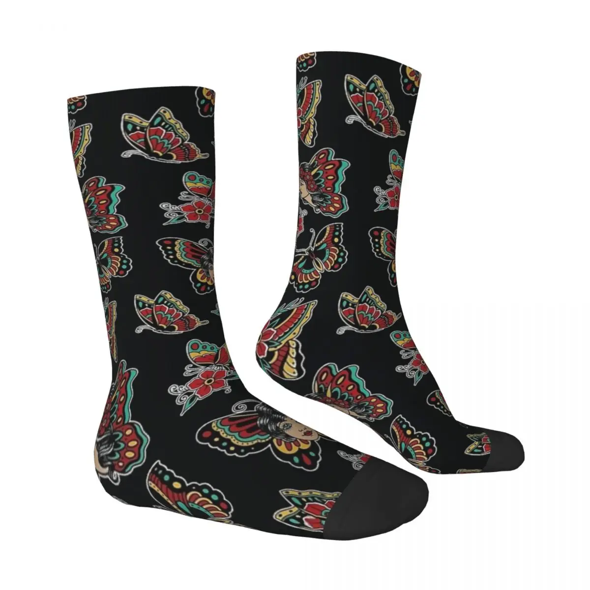 Calcetines con tatuaje de mariposa tradicional americano, medias Vintage de moda, calcetines antibacterianos de otoño para adultos y hombres, calcetines medianos para ciclismo