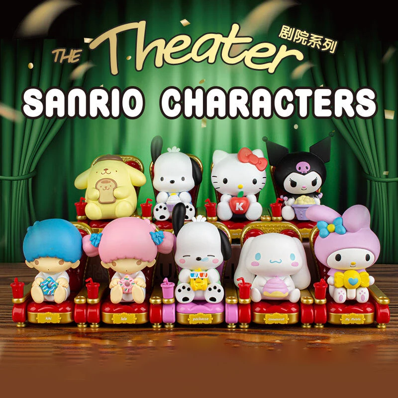 Sanrio Family Theater Series  Pochacco Kuromi My Melody Cinnamoroll Blind Box Figure Toys for Children's Birthday Gift Original