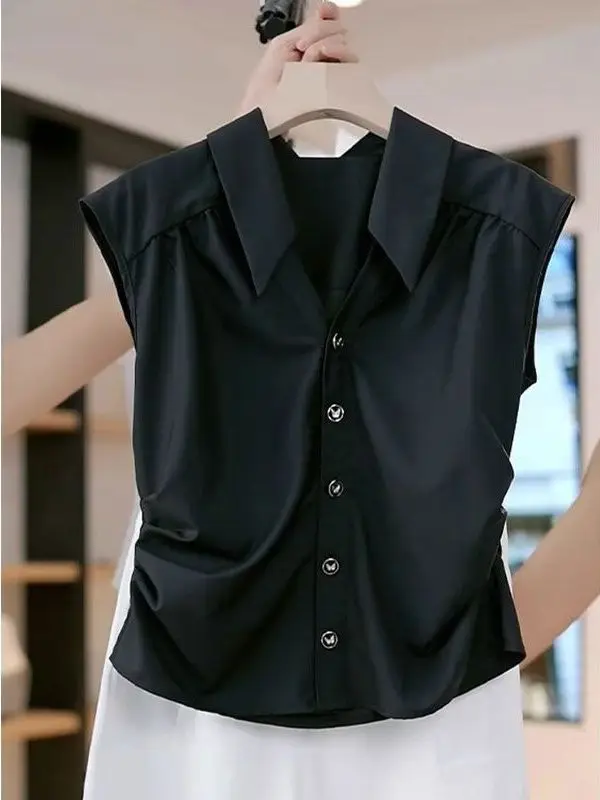 

Ele Pure Color Summer irt ort Sve V-Ne Утягивающий женский моющийся топ в Корейском стиле из тонкого материала без пуговиц