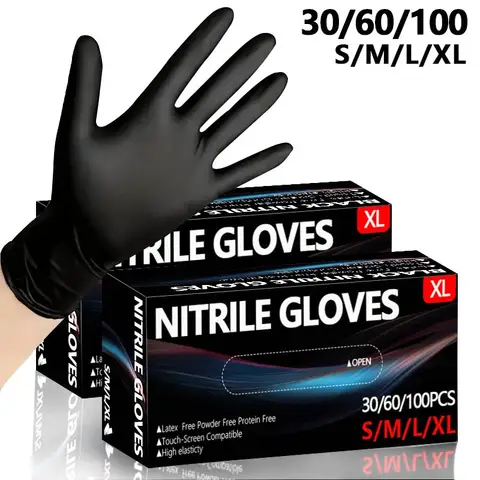 30/60/100PCS Disposable Black Nitrile Gloves Black Nitrile Gloves Cleaning Hairdressing Pet Tattoo Bathing Dishwashing