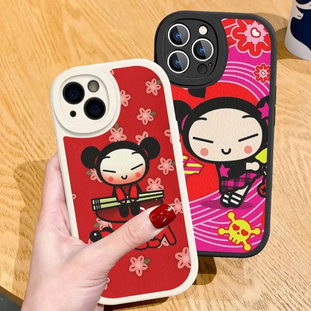 

Pucca And Garu Phone Case Hard Leather For IPhone 16 15 14 13 12 Mini 11 14 Pro Max Xs X Xr 7 8 Plus Fundas