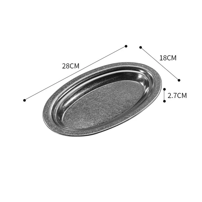 Heavy duty commercial oval grill plate stainless steel for serving and grilling steaks fish retro snowflake gray finish