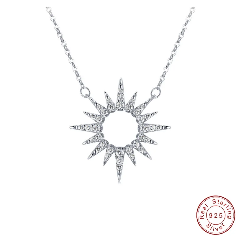 

European Sparkling Pave AAA CZ Sunflower S925 Sterling Silver Necklace Clavicular Chain For Women Girl Birthday Gift Jewelry