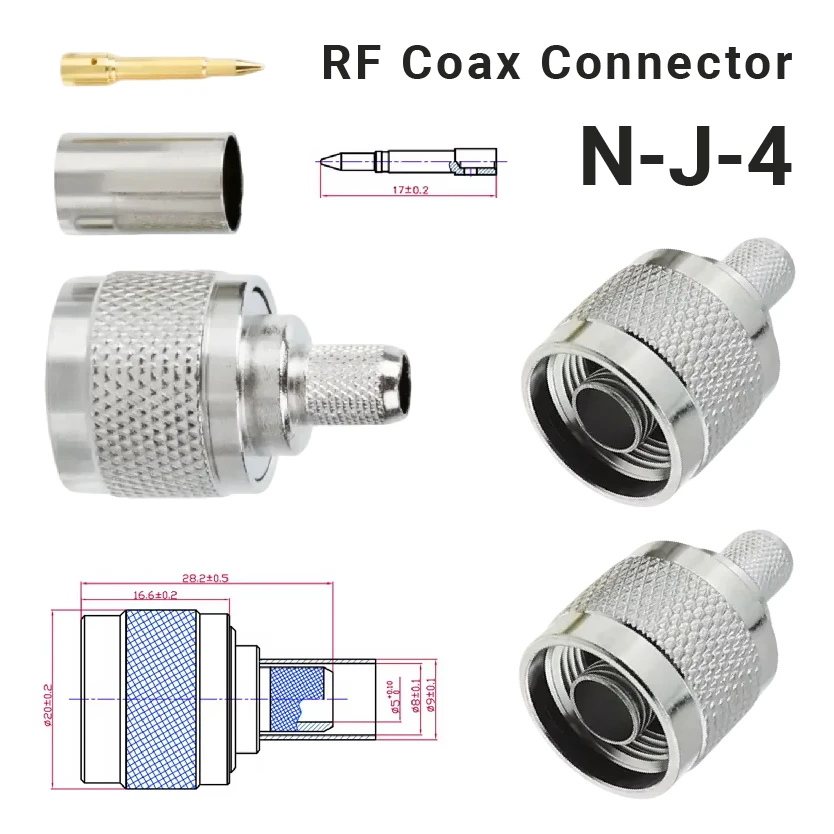 

N Type Jack Straight Male Connector 50 Ohm for RG59 LMR240 CNT240 Cable Brass Nickel N L16 RF Coax