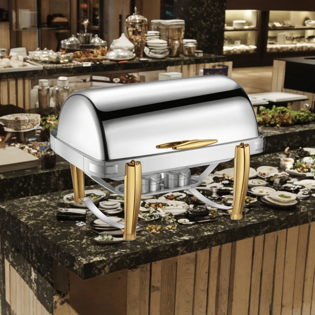 Horno de buffet con pie de cordero, acero inoxidable, chapado en oro, diseño único