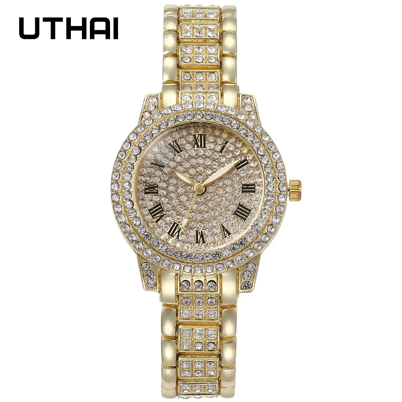 UTHAI H57 Women\'s Watch Vintage Diamond Ribbon Watches Gold Bracelet Accessories Woman\'s Fashion Quartz Wristwatch Clock