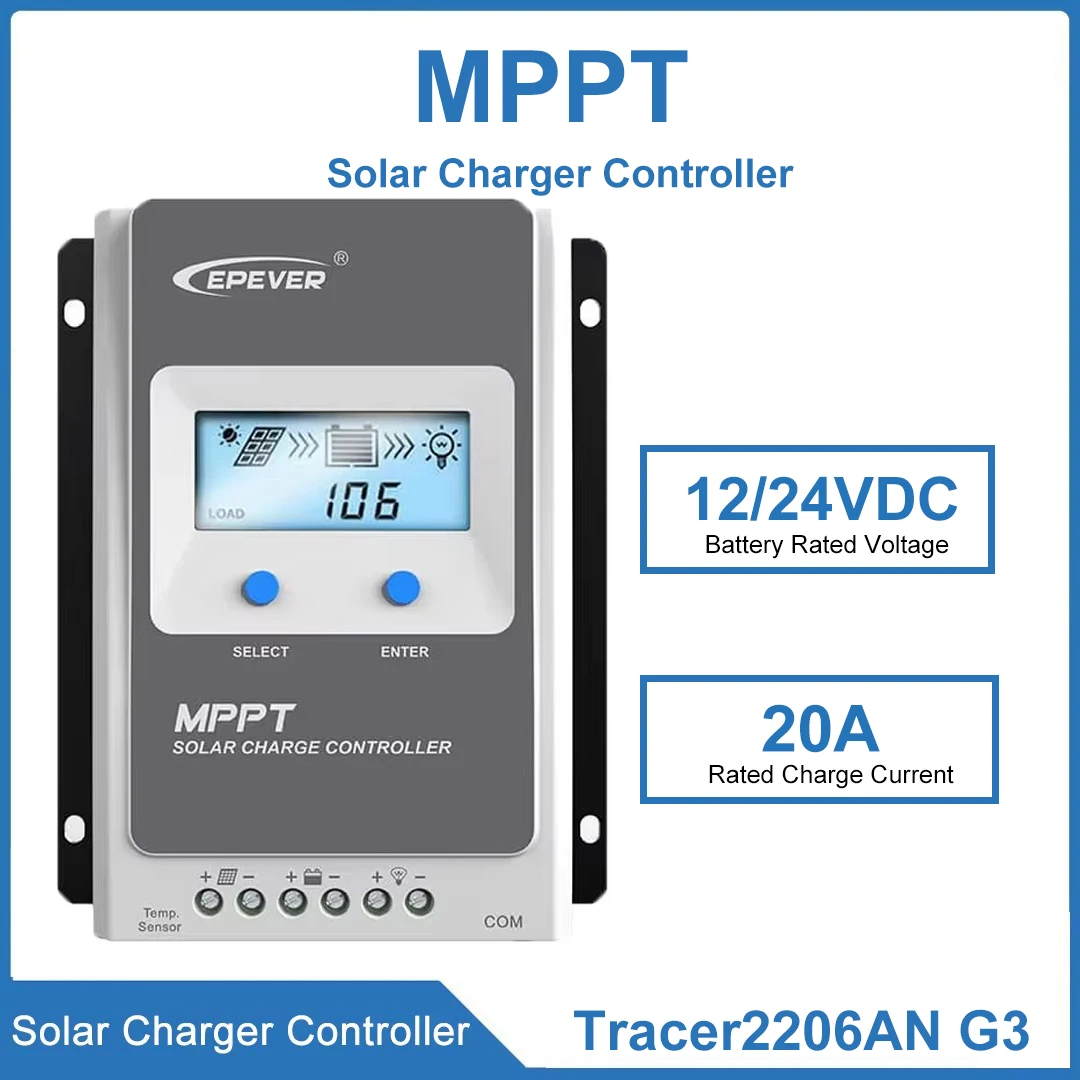 

Tracer2206AN G3 20A MPPT Solar Charge Controller Max Pv Input Voltage 60V Features An Adaptive Three-stage Charging Mode